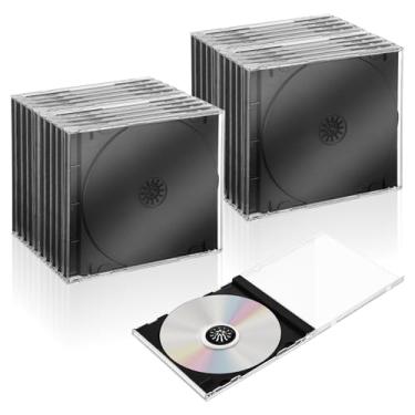 Imagem de mekueeex Estojo de CD transparente padrão atualizado, estojo de armazenamento de CD com bandeja preta montada, material espesso, pacote com 25