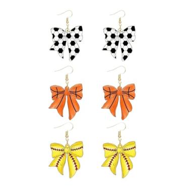 Imagem de 3 pares de brincos de laço para mulheres, acrílico, beisebol, futebol, tênis, brincos, joias, presente para beisebol, futebol, lembrancinhas de festa, Large, Acrílico, Sem pedra preciosa