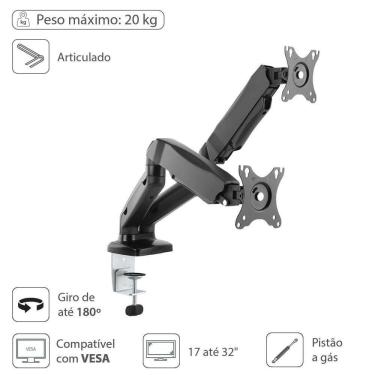 Imagem de Suporte Articulado 2 Monitores Vesa 100x100 Vinik Sm-341b