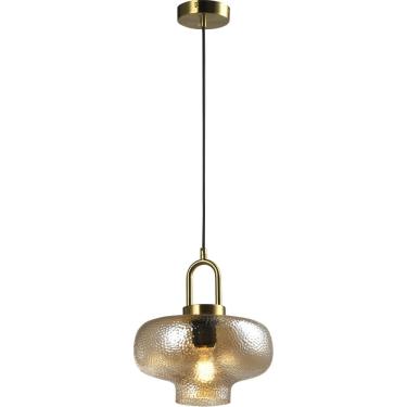 Imagem de PENDENTE ANTIQ DOURADO E VIDRO ÂMBAR Ø26x24CM