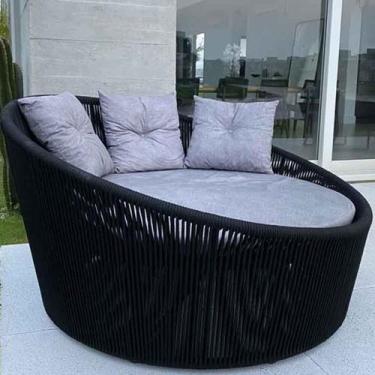 Imagem de Chaise Palmeira Em Corda Náutica Preta - Tecido Linus Mescla Cinza Cla