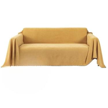 Imagem de Manta impermeável para sofá, multiuso, cor sólida, capa para móveis, tecido durável, à prova de poeira e anti-riscos, decoração para sala de estar, amarela, M (130 x 180 cm)