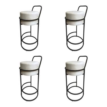 Imagem de Kit 4 Banquetas Alta Redonda Base Preta Veludo - Bege