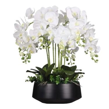 Imagem de DCYEQRQ Orquídeas falsas flores artificiais de seda com vaso de cerâmica Phalaenopsis flores artificiais 65 cm orquídea artificial floral