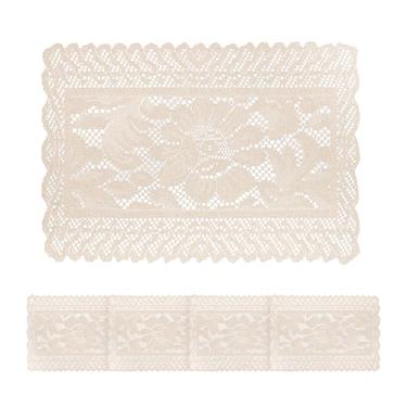 Imagem de Jayla 4 peças de jogo americano retangular de renda para mesas bordadas de renda vintage crochê floral corredor de mesa vintage casamento, decoração de festa de chá, bege, 30 x 43 cm