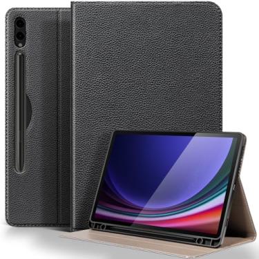 Imagem de XFYKJIN Capa de couro para Samsung Galaxy Tab A9 Plus de 11 polegadas com suporte para lápis, capa protetora à prova de choque ajustável Smart Premium Folio Flip Tablet, preta