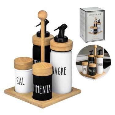 Imagem de Conjunto de porta condimentos com suporte de bambu - Haüskraft