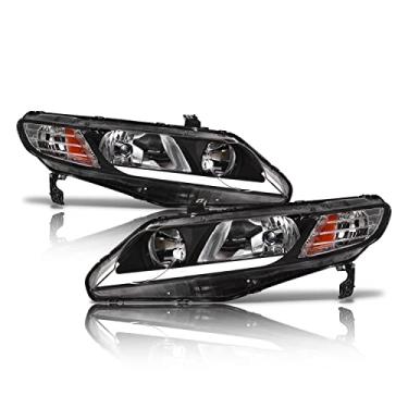 Imagem de Alpha Owls 8711965 Faróis de cristal com barra de luz LED branca - âmbar preto serve para Honda Civic 4 portas Sedan 2006-2011