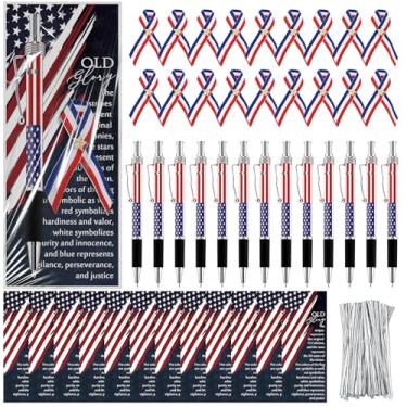 Imagem de Sayglossy Conjunto de 100 canetas esferográficas patrióticas americanas de 4 de julho, alfinetes de fita de lapela dos EUA, bandeira do Dia da Independência, presentes militares com marcadores de