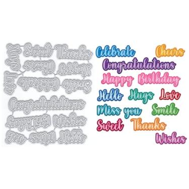 Imagem de XMZZMX Parabéns, Feliz Aniversário, matrizes de corte de metal para fazer cartões, kit de moldes de corte de papel em relevo, suprimentos, conjuntos de estênceis de álbum de recortes de fotos DIY