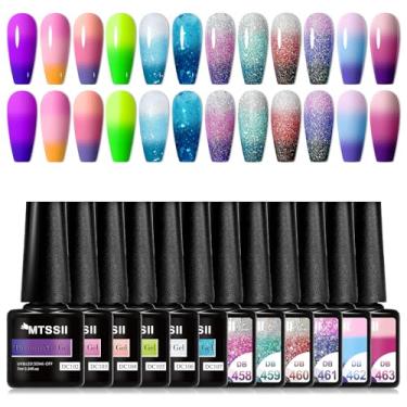 Imagem de MTSSII Conjunto De Esmaltes Em Gel Que Mudam Cor, 12 Cores, Temperatura, Vermelho, Rosa, Azul, Roxo, Glitter, Humor, Longa Duração, Imersão, Manicure, Faça Você Mesmo, Kit Para Casa Mulheres