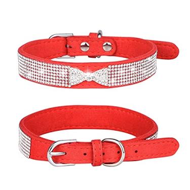 Imagem de Pimaodog Coleira de cachorro com strass, linda deslumbrante e cintilante de couro de camurça macia ajustável para cães de estimação e gatos, diamante de cristal para cachorros, pequenos, médios e