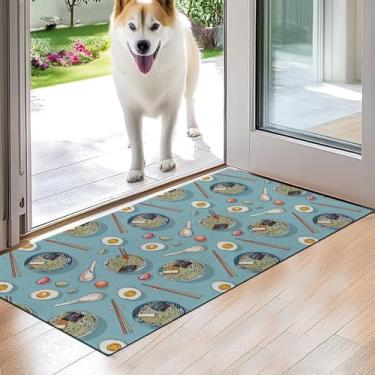 Imagem de VODRM Tapete de porta interno Ramen, tigela de macarrão divertido e capacho de pauzinho, 43 x 75 cm, tapete de comida antiderrapante de borracha antiderrapante para varanda, quarto, cozinha, capachos