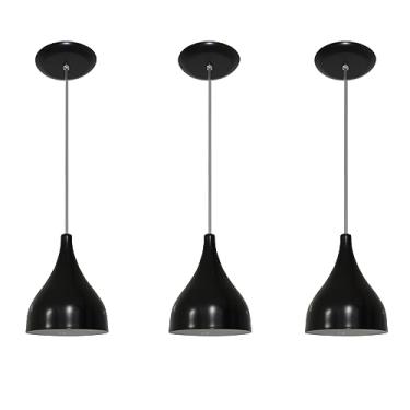 Imagem de Kit 3 Lustres Luminaria Pendente Modelo Funil - Ideal para balcão cozinha americana, bancada (Preto com Branco)
