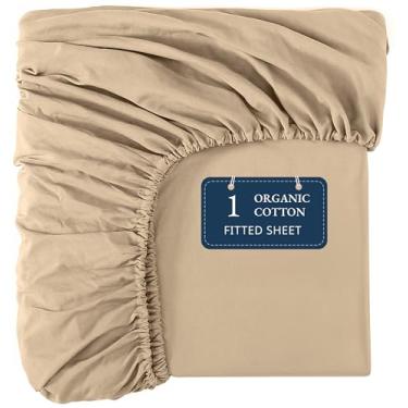 Imagem de Lane Linen Lençol King Size 100% Algodão Orgânico (198 cm x 203 cm) - Lençol com elástico King Super Macio 100% Algodão - Lençol de Cama Leve e Durável - Linho