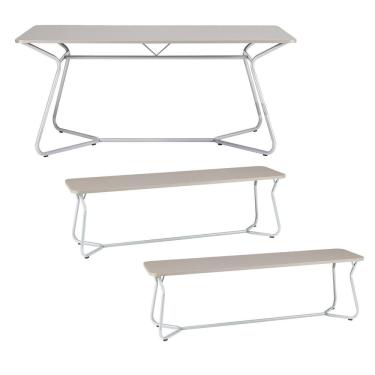 Imagem de Conjunto Mesa Retangular 180cm X 75,5cm com 2 Bancos Varetas Cromado/Branco