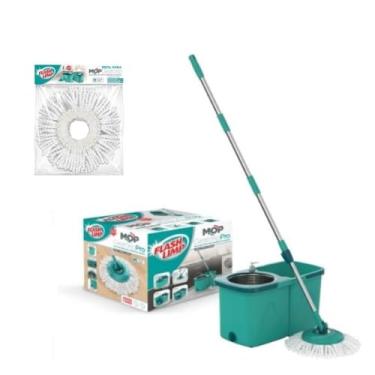 Imagem de Mop Giratório Pro com Refil, Balde com Centrífuga, Verde, Kit Completo