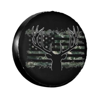 Imagem de LOJAOGON Us Deer Elk Buck Camouflage Hunting Hunter Capa de pneu sobressalente protetores de roda à prova de poeira capa de pneu para trailer, trailer, areia muitos veículos 40.6 cm