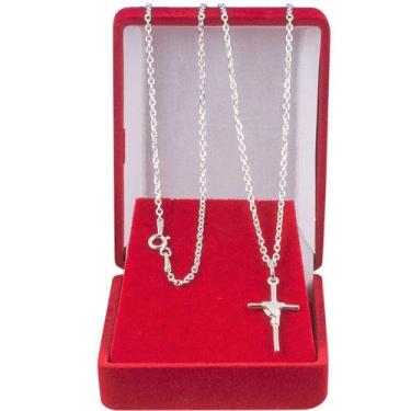 Imagem de Cordão Corrente Masculina Cadeado 70cm Pingente Crucifixo De Prata 925