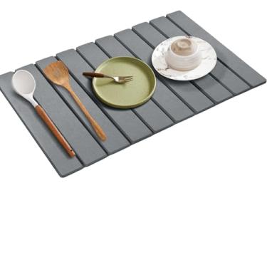 Imagem de Alijoy Tapete De Secagem Pratos Pedra, 24" X 16" Para Bancada Cozinha, Pedra Grande E Dobrável, Escorredor Dobrável Absorvente Xícaras (Cinza)