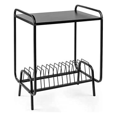 Imagem de Suporte para DVD CD Rack de armazenamento de ferro forjado Rack de CD disco de vinil álbum de revistas rack de livros suporte de exibição prateleira de disco organizador de armazenamento de mídia