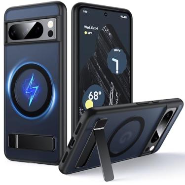 Imagem de FNDMIL Capa para celular Google Pixel 8 Pro com MagSafe [suporte ajustável] [carga em pé] [militar à prova de choque] Capa de celular transparente fosca de silicone macio para Pixel 8 Pro, preta