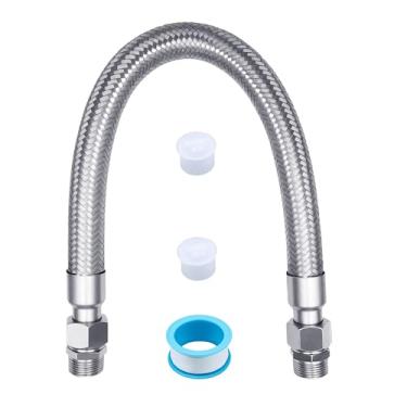 Imagem de Conjunto de mangueira de compressor de ar reforçado de grau industrial - conectores macho NPT de 3/10.2 cm - linha trançada de aço inoxidável flexível de 50.8 cm com conexões rotativas de 360°