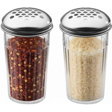 Imagem de Coqueteleira de queijo parmesão de plástico de 355 ml/Coqueteleira vermelha com tampa de aço inoxidável com furos grandes de 1/10.2 cm, tampas de dispensador de suger/temperos de plástico