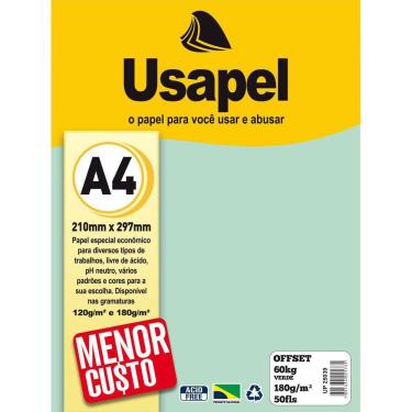 Imagem de Papel Sulfite A4 Colorido Offset 180G 60K Verde 50Fls