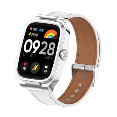 Imagem de T-BLUER Compatível com pulseiras Xiaomi Redmi Watch 5/4, pulseira de substituição de couro com moldura de metal para Redmi Watch 5/4 Smartwatch branco