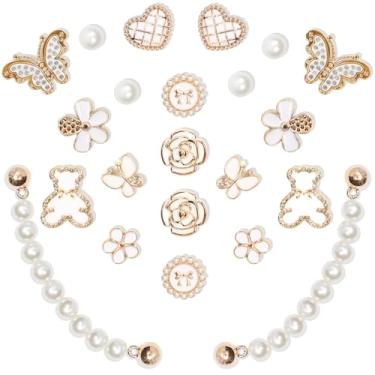 Imagem de 22 peças de acessórios de corrente de pingentes de sapatos brilhantes para mulheres, flor de pérola, borboleta, tamancos para decoração de sapatos de strass, berloques, decoração fofa para festa de