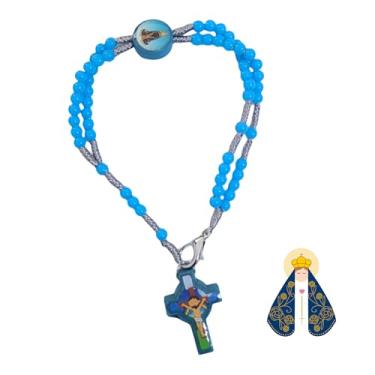 Imagem de Pulseira Criança Terço com Crucifixo Presente Religioso Infantil Fé e Proteção (azul)