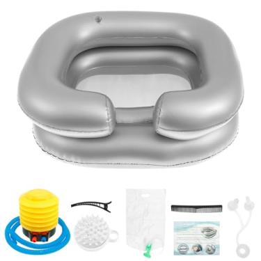 Imagem de DJAPWPX - Bacia de xampu inflável à prova d'água, tigela de xampu inflável dobrável, lavatório inflável confortável, tigela de lavagem de cabelo para lavar o cabelo em casa (cinza)