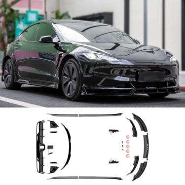 Imagem de Spoiler de porta-malas traseiro dianteiro do carro compatível com o modelo 3 2024+ BATTLE EDITION Protetor de canto de para-choque lateral com saia lateral (visual de carbono)