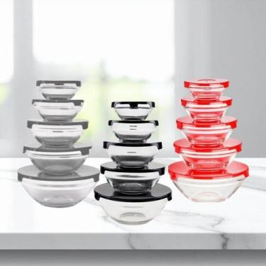 Imagem de Conjunto 5 Potes de Vidro Com Tampa - Sortido Vasilhas Tigelas Bowls p