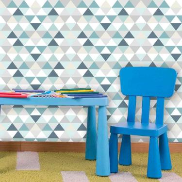 Imagem de Papel de Parede Auto Adesivo Triângulo Tons de Azul e Cinza