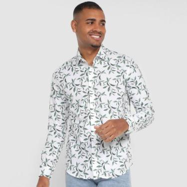 Imagem de Camisa Manga Longa Milano Tricoline Estampada Masculina, Branco, M