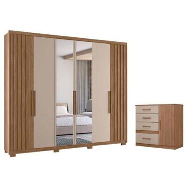 Imagem de Guarda Roupa Casal Araguaia E Cômoda Vênus Carvalho Fendi Com Espelho 