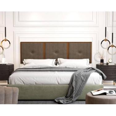 Imagem de Painel Cabeceira Box King 1,95 Detalhe Madeira Suede Marrom - Comprar 