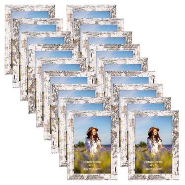 Imagem de Porta-retratos PETAFLOP Wooden Bulk 4x6, conjunto de 18 brancos envelh