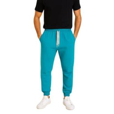 Imagem de Calça de Moletom Masculina Jogger Básica Azul Turquesa Forrado Felpudo Flanelado com Bolso-Masculino
