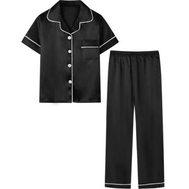 Imagem de Conjunto de pijama Umeyda Kids Satin Loungewear, roupa de dormir preta