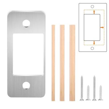 Imagem de Placas de ataque restaurador de fechadura, 2,5 cm x 2-1/10.2 cm prata grande furo redondo placa traseira com tiras de cavilha de madeira e parafusos placas de aço inoxidável restaurador de trava para