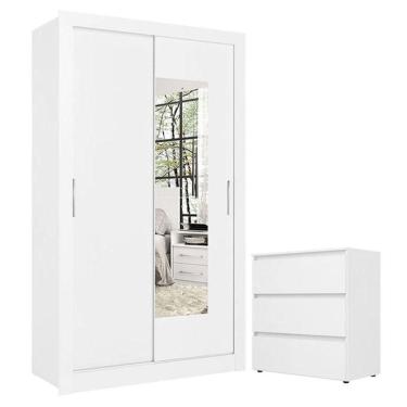 Imagem de Guarda Roupa Solteiro City Glass 2 Portas Branco Acetinado E Cômoda Gaveteiro Condessa Branco - Thb