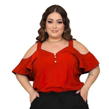 Imagem de Blusa Plus Size Feminina Ciganinha Alças Largas Manga Soltinha Decote 