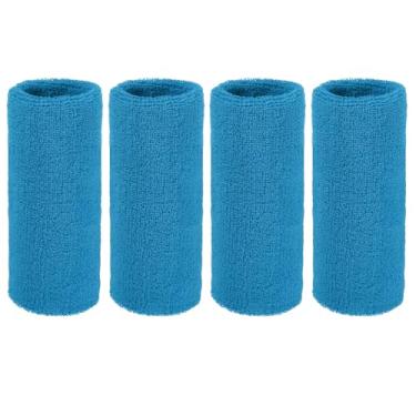 Imagem de YELARXI Pulseiras de suor, pulseiras para esportes de suor 15 x 7,6 cm e pacote com 4 e azul para (tênis/basquetebol/futebol/corrida/malhar/homens e mulheres)