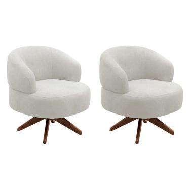 Imagem de Kit 02 Poltronas Decorativas Orgânicas Living Have Base Giratória Bouclê Off White - Desk Design