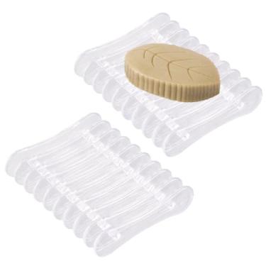 Imagem de GORGECRAFT 2 peças de suporte de saboneteira de plástico transparente, autodrenagem, fácil de secar e limpar, sabonete, esponja, caixa para secador, barra, suporte, bandeja escorredora, para banheiro