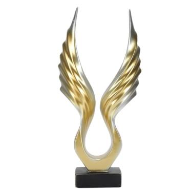 Imagem de Mbeysaq Escultura de asa abstrata moderna inovadora leve luxuosa resina estátua de asa abstrata para sala de estar em casa armário de TV (asas de anjo dourado champanhe)