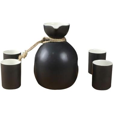 Imagem de uhyOHF Copo de vinho artesanal de cerâmica, conjunto de 5 peças de saquê japonês conjunto de copos de cerâmica com textura de esmalte branco, taças de vinho artesanais, para frio/quente/shochu/chá